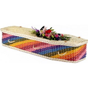 English Spring Meadow Wicker / Willow (Traditional) Coffin – Light Creamy White & Shining Rainbow